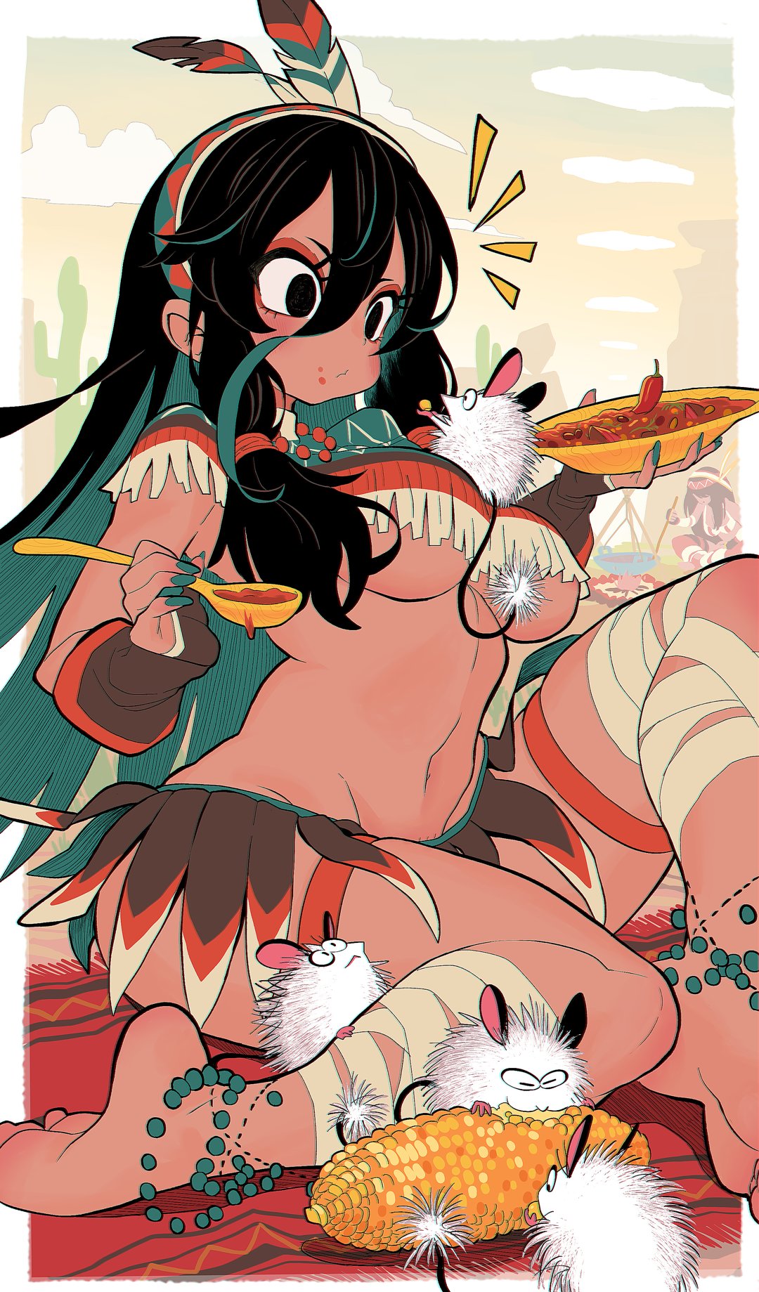 Rule 34 – 2025 ambiguous gender barefoot black eyes black hair breasts campfire corn cutlery eating eyelashes feather accessory feet female feral food fur gashi-gashi group hair hi res holding object human kitchen utensils mammal mouse murid murine native american navel plant rodent sitting size difference spoon standing on another standing on breasts tail tools under boob white body white fur | 14177649