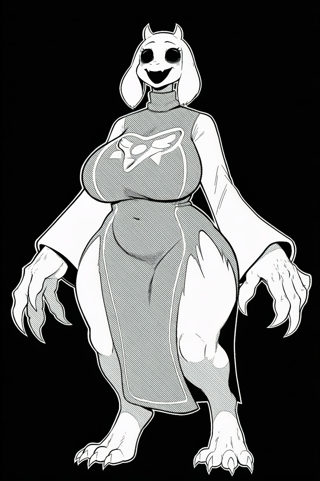 Rule 34 – ai generated black eyes doppelganger hollow eyes horror huge ass huge breasts huge hands monochrome stretched limb stretched mouth thick thighs toriel undertale why did i make this | 14156699
