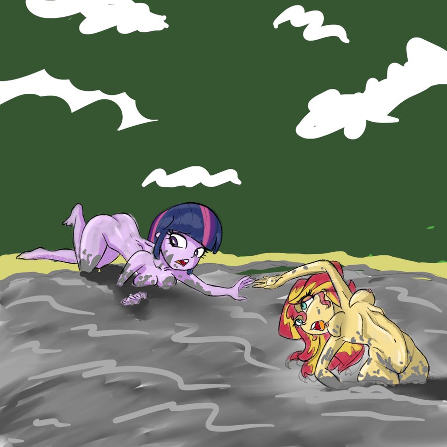 Rule 34 – 2girls breasts dirty equestria girls mud my little pony panic purple body quicksand stammis sunset shimmer twilight sparkle (mlp) yellow body | 14243932