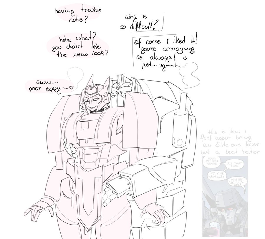 Rule 34 – bisexual bisexual female bisexual male blush crying elita one hand hand on breast hands on pussy hugging hugging from behind in love megatron optimus prime transformers | 14012983