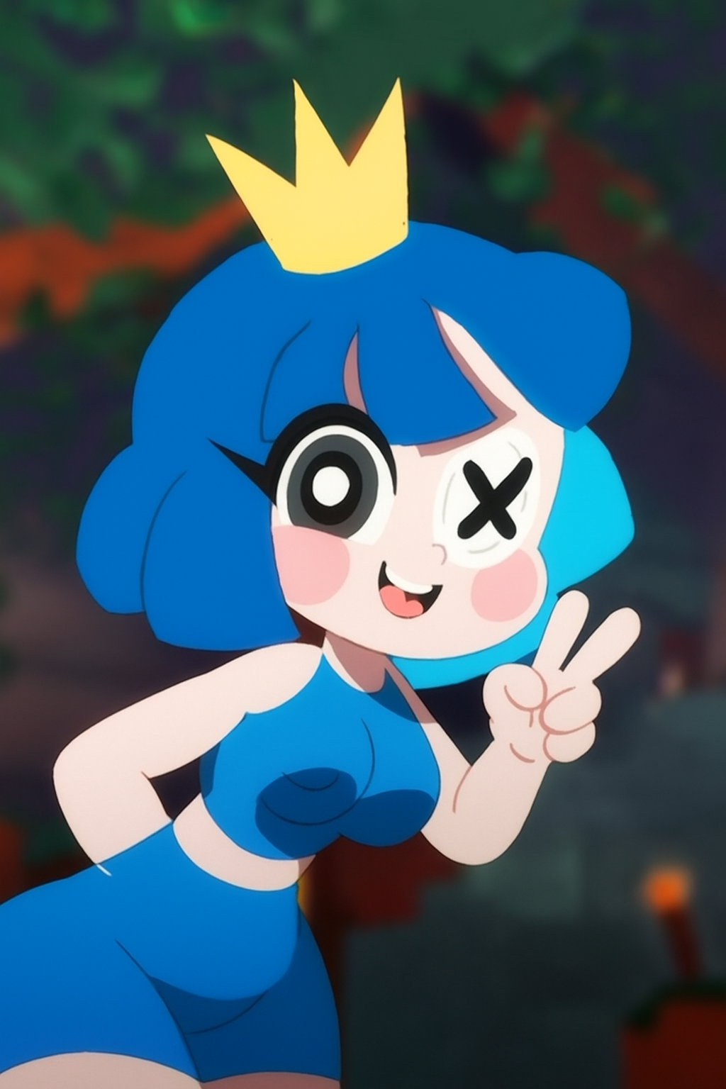 Aqua blue character caught in a tender moment