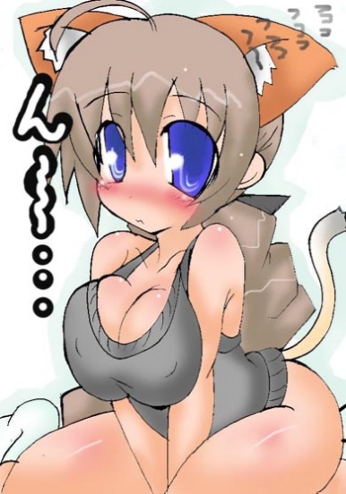 Rule 34 – ahoge animal ears black swimsuit blue eyes blush breasts brown hair cat ears cat tail cleavage covered nipples female large breasts one-piece swimsuit ponytail sitting socks solo striped swimsuit tail wariza | 14204272