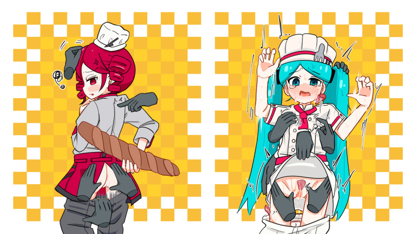 Rule 34 – 2d 2d (artwork) 2girls artist request ass ass grab back view baguette blue eyes blue hair blush breast grab chef chef hat chef uniform clothing crying embarrassed embarrassed female female food groping hatsune miku kasane teto kasane teto (sv) licking licking pussy molestation motion lines no panties obsolete meat pussy pussy juice questionable consent red eyes red hair simple background skirt skirt lift spread ass synthesizer v tears tongue tremble spikes trembling twin drills twintails undressing undressing another utau vagina vocaloid | 14067061