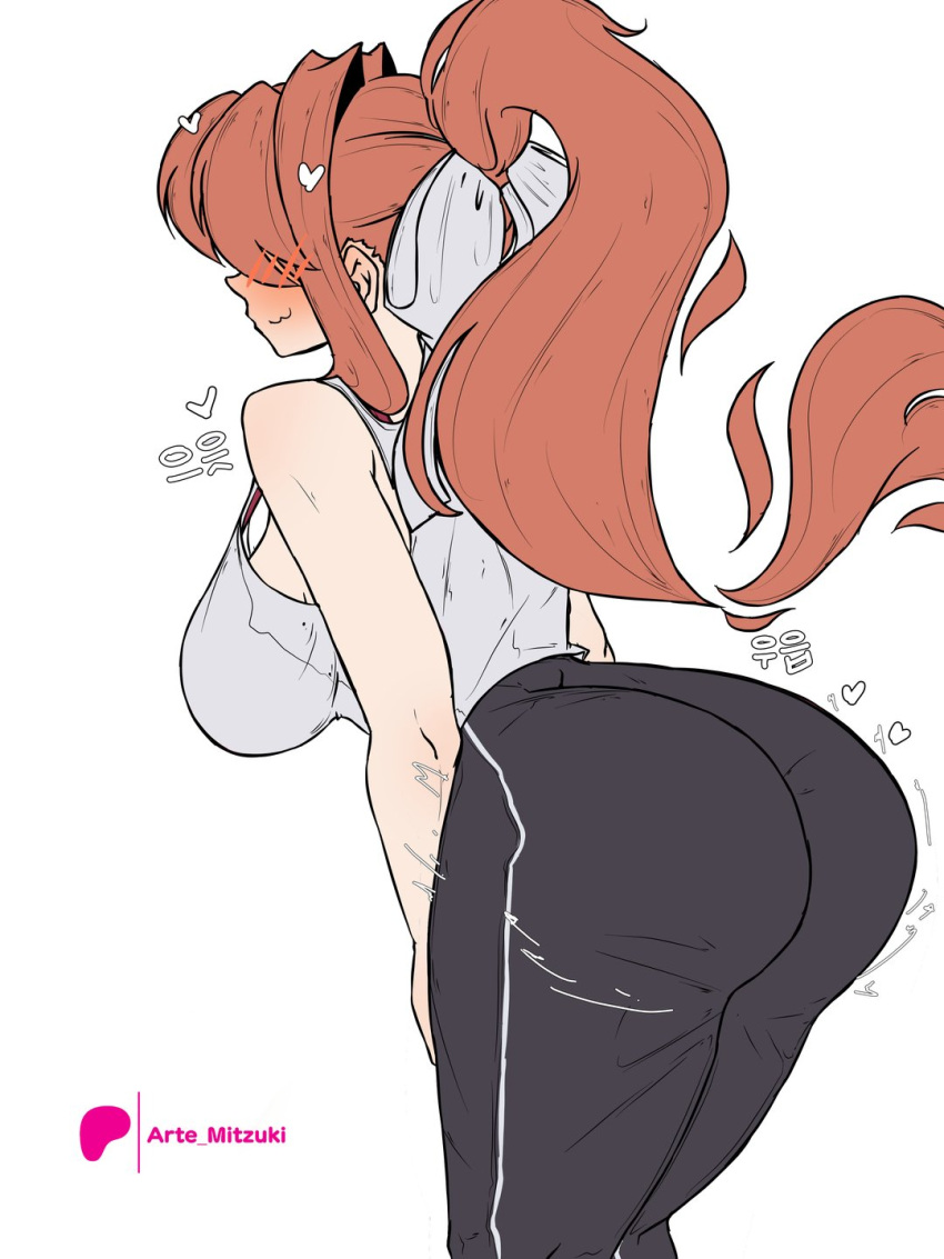 Rule 34 – 1girls arte mitzuki artemitzuki (artist) ass big ass big breasts blush brown hair clothed doki doki literature club fat ass female hair hair ribbon hairbow hairbow heart large ass long hair monika (doki doki literature club) rear view shaking ass shaking butt solo solo female tank top thick ass thick thighs thighs tight clothing wide hips yoga pants | 14247572