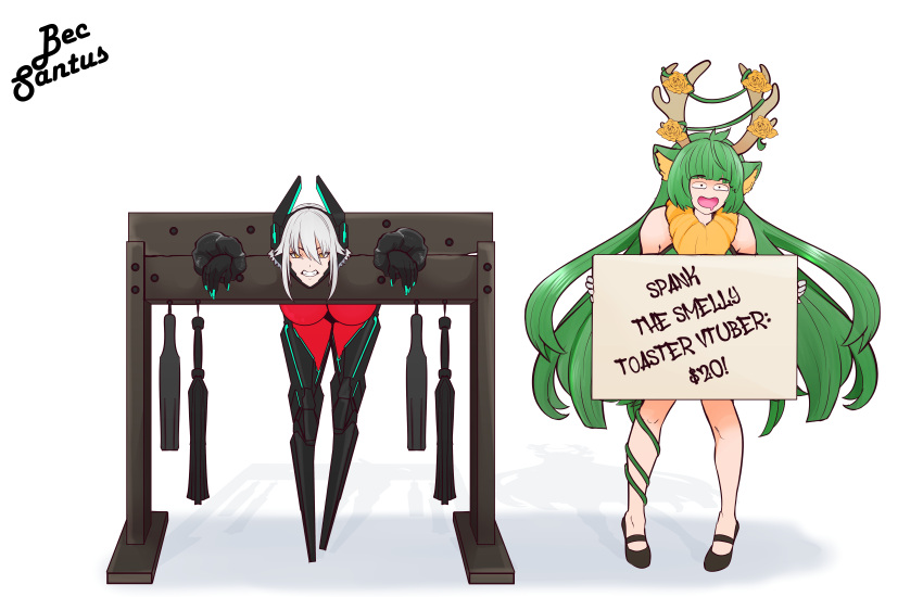 Rule 34 – angry angry face antlers bdsm gear becsantus bondage clothed clothing cyborg cyborg girl female female only flogger funny face green hair haruka karibu looking at viewer sign stocks vshojo vtuber whip white hair yellow eyes zentreya zentreya (cyborg) | 14291161
