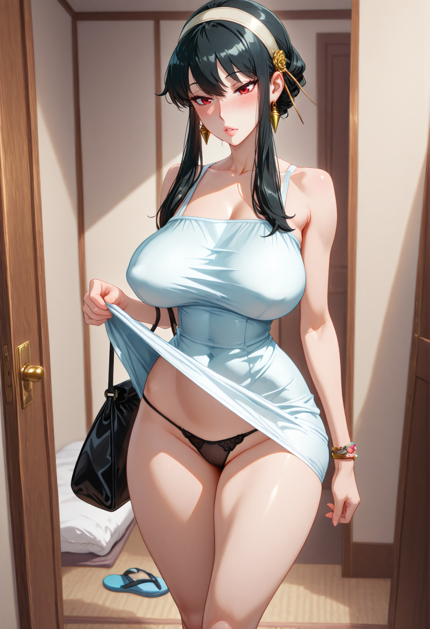 Rule 34 – ai generated flashing huge breasts lewdwaifulaifu milf slim waist spy x family sundress yor briar yor forger | 14101193