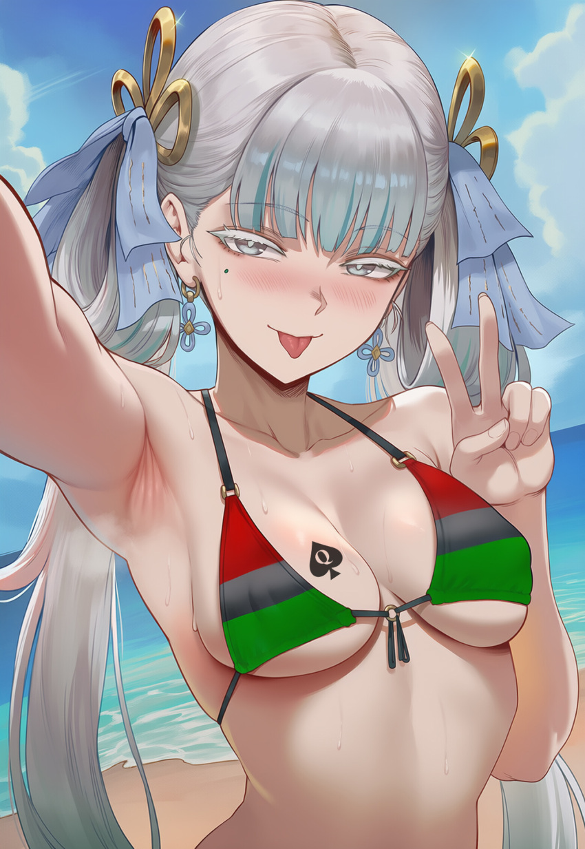 Rule 34 – 1girls :p ai generated armpits bangs beach bikini blunt bangs blush breasts collarbone earrings eyebrows visible through hair female female only flarekiss foreshortening grey hair hair ribbon jewelry jinhsi (wuthering waves) long hair looking at viewer navel ocean outdoors pan-african flag pan-african flag bikini qos qos tattoo queen of spades ribbon selfie sky solo solo female sweat swimsuit tongue tongue out twintails upper body v very long hair w wet wuthering waves | 13979094
