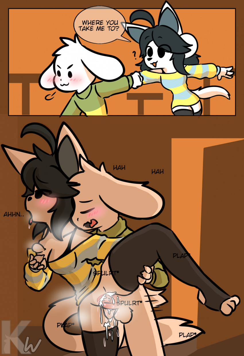 Rule 34 – 1boy1girl 2d against wall ahe gao anthro asriel dreemurr black bra black eyes black hair black thighhighs commission confused female grabbing breasts holding hand indoors kangwolf male penetration sex striped clothing temmie (undertale) text thighhighs undertale vaginal penetration vaginal sex white fur | 14102058