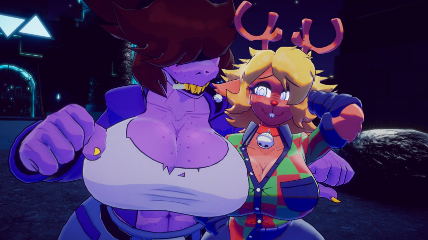 Rule 34 – 2 girls arm around shoulder big breasts big smile cute deltarune mommy noelle (deltarune) noelle holiday noelle holiday (cryptiacurves) sabrean shy expression shy smile susie (deltarune) vrchat vrchat avatar | 14100698