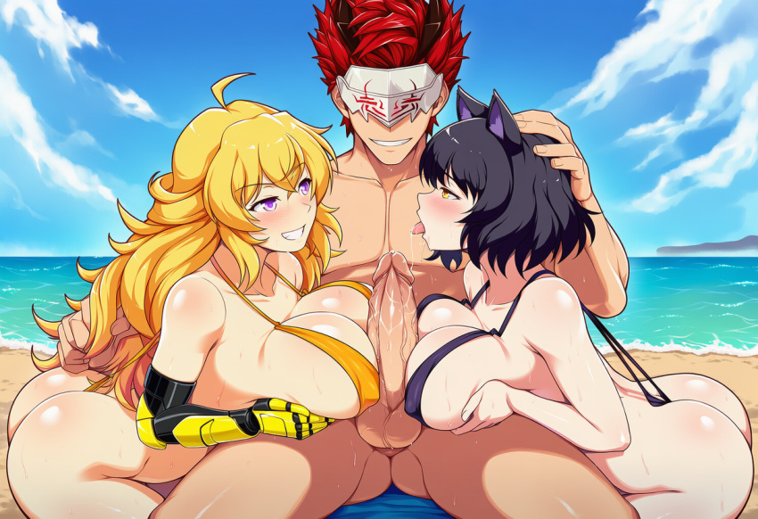 Rule 34 – 1boy 2girls adam taurus ai generated blake belladonna blonde hair cat ears paizuri rwby yang xiao long | 14099166