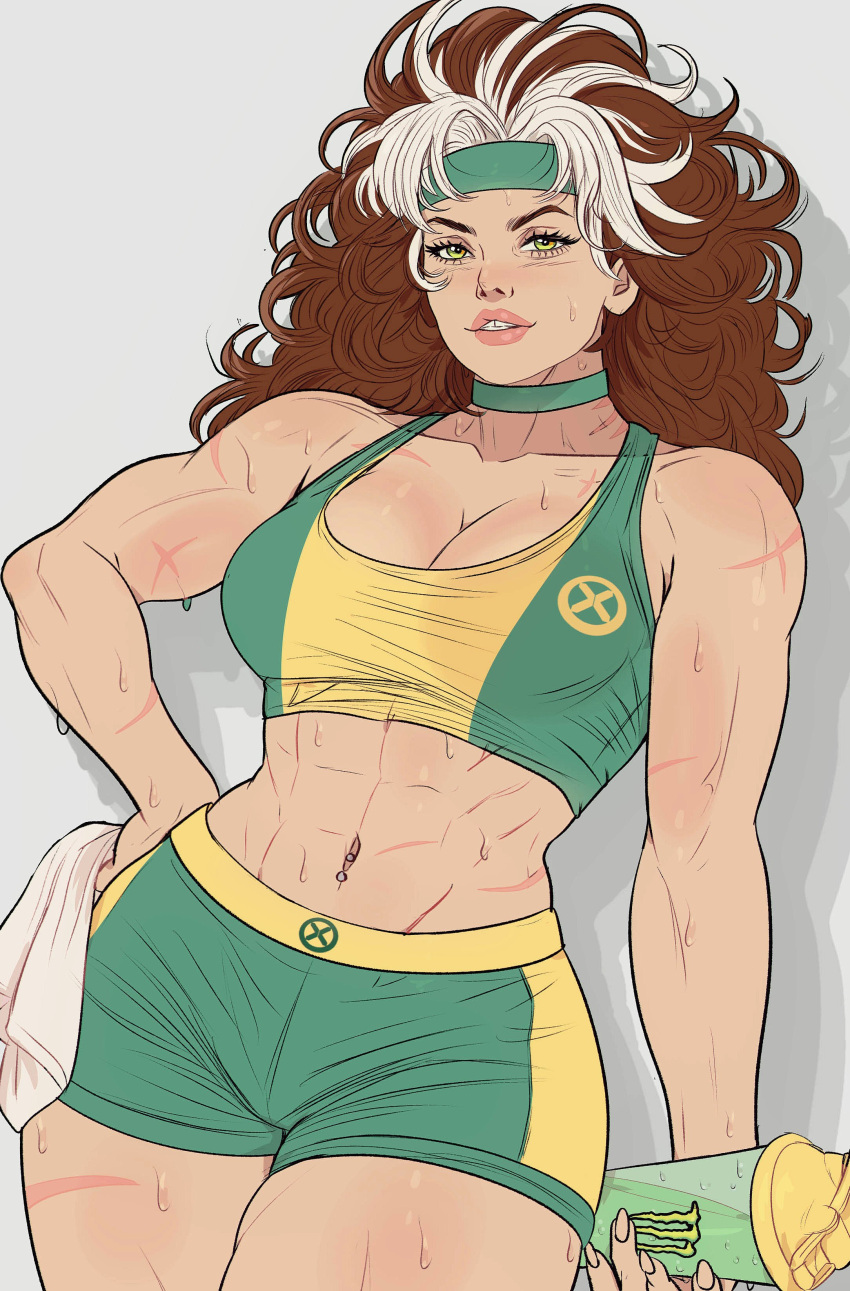Rule 34 – 1girls anna marie brown hair busty choker cleavage green eyes gym clothes headband marvel marvel comics muscular muscular female rogue (x-men) scars sweat tight clothing white streak x-men yoracrab | 14096360