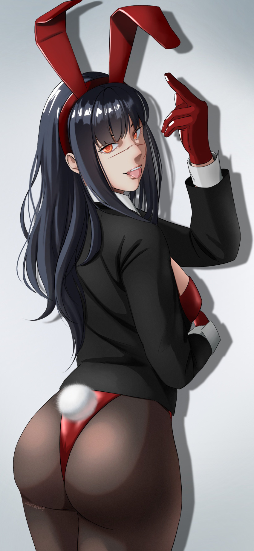 Rule 34 – 1girls black hair black jacket bunny costume bunny ears bunny girl bunny suit bunny tail bunnysuit chainsaw man demon demon girl devil devil girl female female heroine jacket light-skinned female middle finger mitaka asa red bunnysuit ringed eyes scar scar on face spiral eyes tongue tongue out yoru (chainsaw man) | 14063763