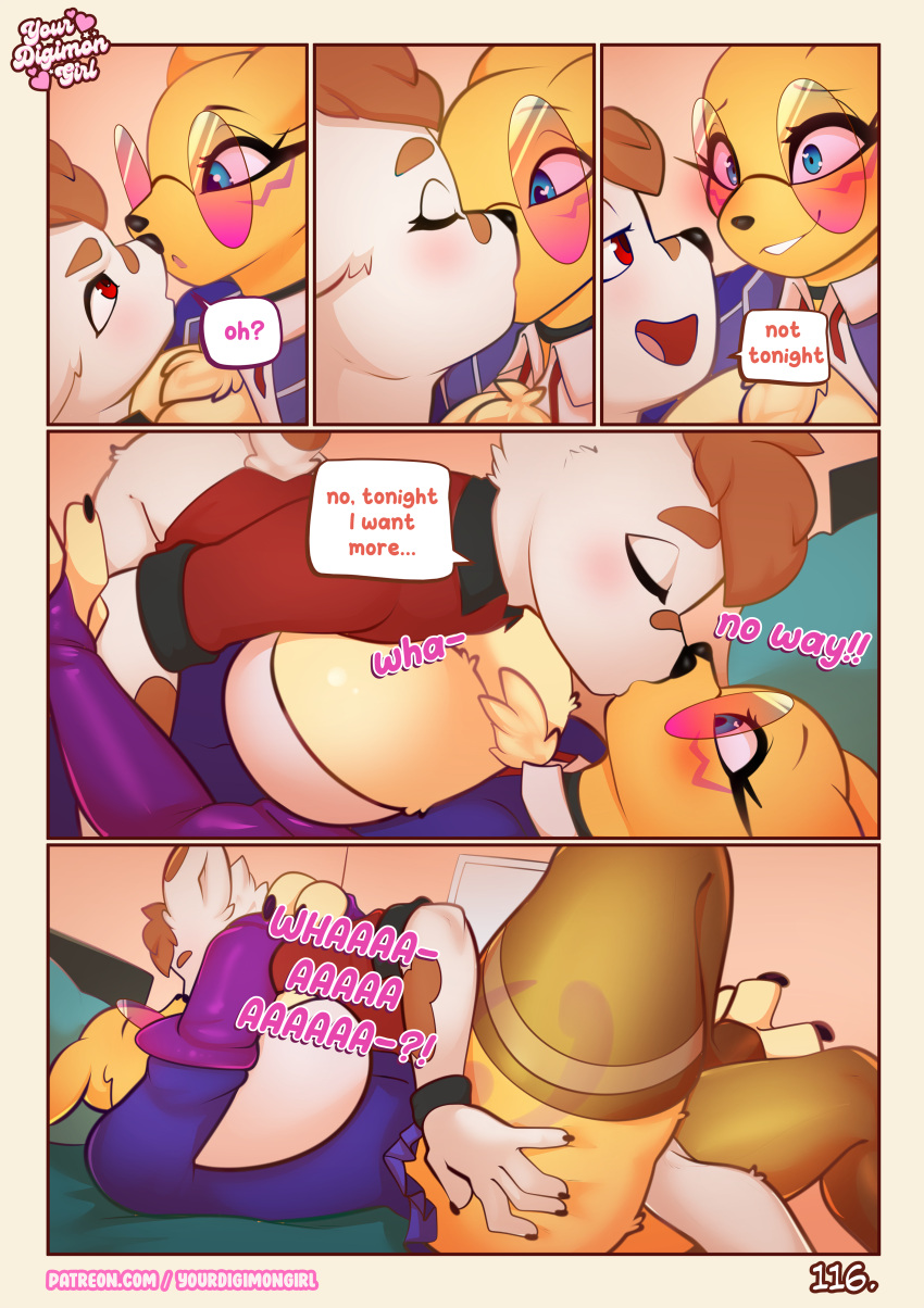 Rule 34 – 1boy 1girls absurd res bandai namco blue eyes canid canine canis clothing comic dialogue digi (yourdigimongirl) digimon digimon (species) digital media (artwork) domestic dog english text eyelashes eyewear female fur furry glasses grope kissing leo (yourdigimongirl) long eyelashes male male/female mammal mane red eyes renamon round glasses school uniform speech bubble stockings text undressing another uniform url yellow body yellow fur yourdigimongirl | 14259373