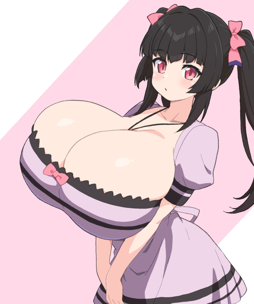 Rule 34 – alternate breast size black hair blush bow breasts cleavage dress female hairbow highres huge breasts jewelry long hair looking at viewer necklace pink bow pink eyes purple dress senki zesshou symphogear shirogane hakuba solo tsukuyomi shirabe twintails | 14198230