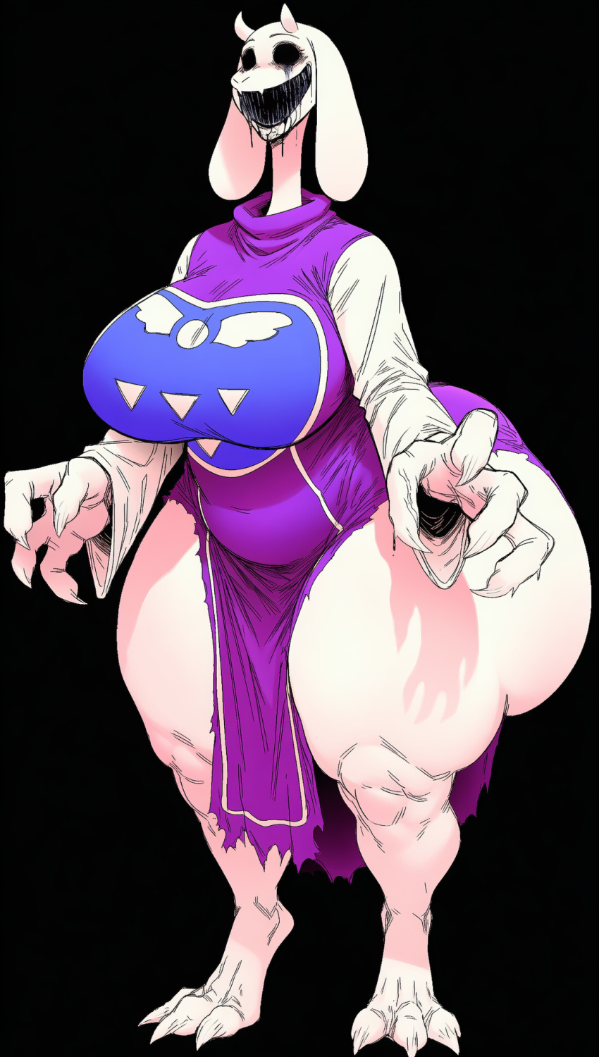 Rule 34 – ai generated black eyes doppelganger hollow eyes horror huge ass huge breasts huge hands stretched limb stretched mouth thick thighs toriel undertale why did i make this | 14156730