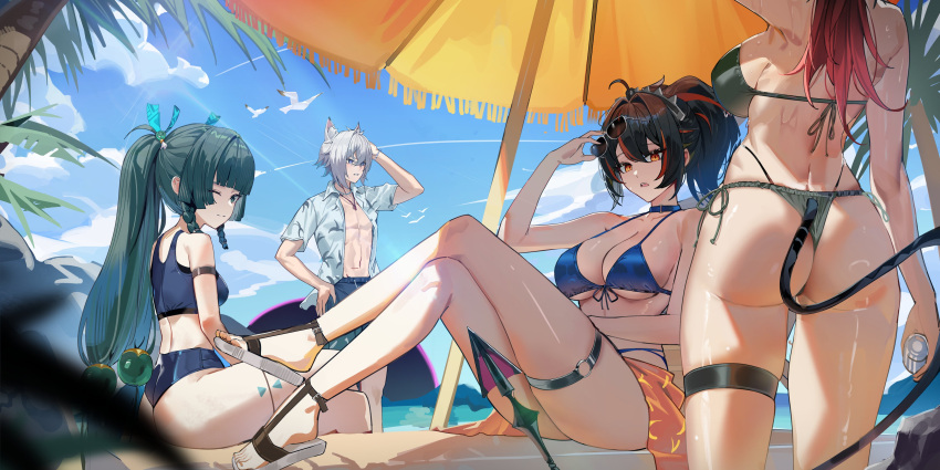 Rule 34 – 1boy 3girls absurdres alternate costume ass beach beach umbrella bikini black hair blue bikini blue pants blue sky breasts cloud crossed legs day front-tie bikini top front-tie top green hair grey bikini highres holding holding removed eyewear jane doe (zenless zone zero) large breasts long hair looking at viewer maanu medium breasts mouse tail multiple girls one eye closed open clothes open mouth open shirt pants qingyi (zenless zone zero) red eyes red hair sandals seth lowell shirt sitting sky swimsuit tail twintails umbrella unworn eyewear white sandals white shirt zenless zone zero zhu yuan | 13984134