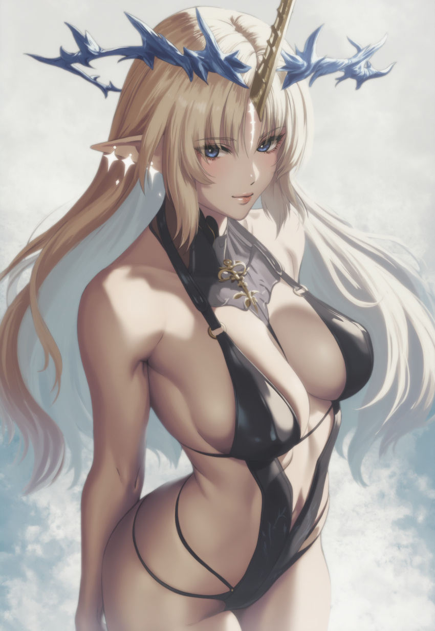 Rule 34 – ai generated blonde hair blue eyes elf ears fleurdelys (wuthering waves) horn looking at viewer swimsuit wuthering waves | 14114663