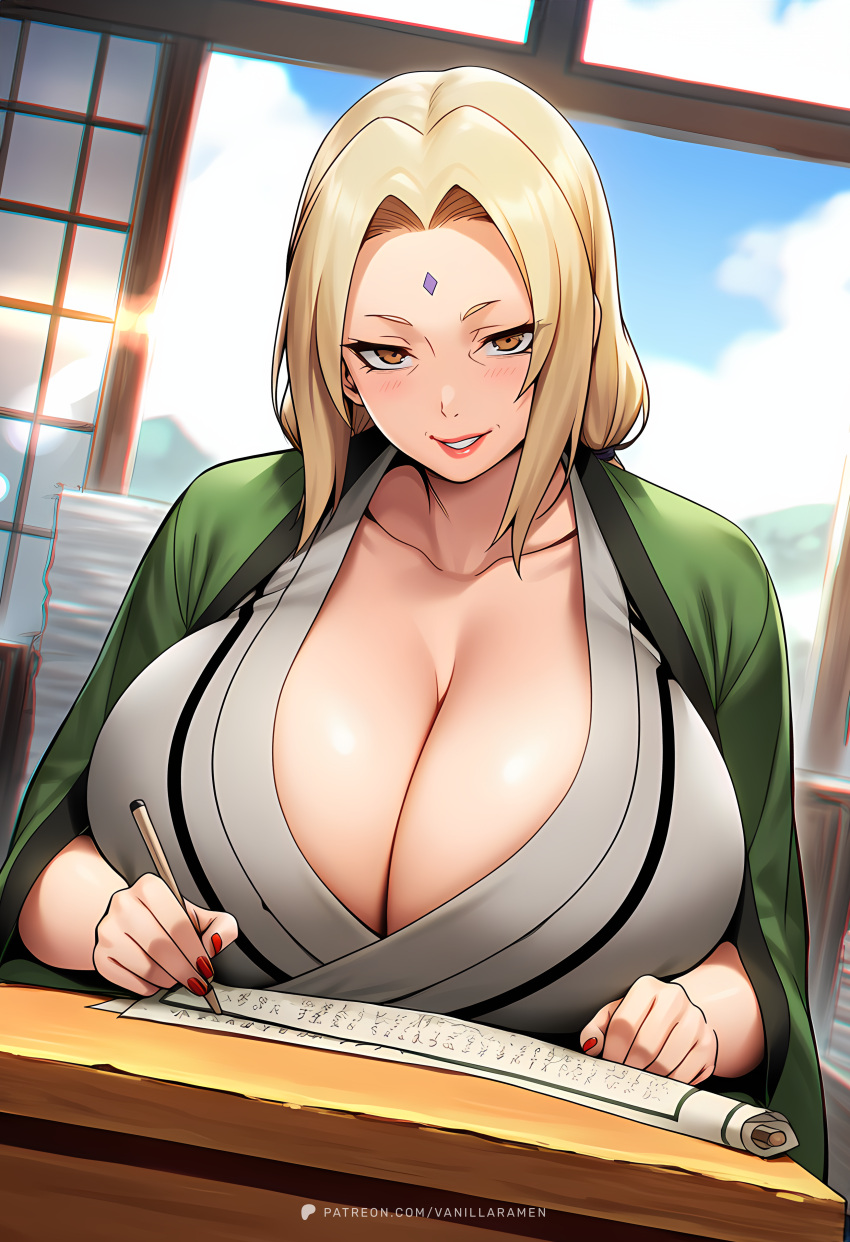 Rule 34 – ai generated big big breasts blonde female blonde hair blonde hair cleavage female forehead mark gilf grandmother hag hi res highres huge breasts indoors kimono large breasts looking at viewer mature mature female milf naruto naruto (series) naruto shippuden office older female red nails seductive seductive look seductive smile sitting thick traditional clothes tsunade tsunade (naruto) tsunade senju vanillaramen voluptuous voluptuous female writing | 14027956
