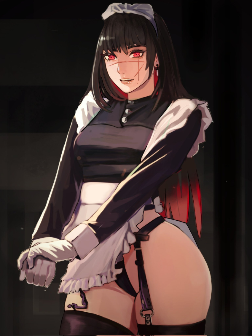 Rule 34 – 1girls black hair chainsaw man demon demon girl devil devil girl female female heroine light-skinned female maid maid apron maid dress maid headdress maid outfit maid uniform mitaka asa ringed eyes scar scar on face spiral eyes yoru (chainsaw man) | 14063786