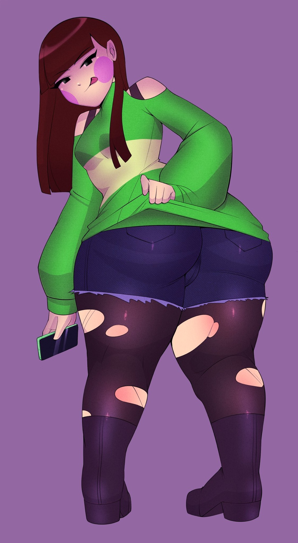 Rule 34 – big ass cameltoe chara looking at viewer pinkbobatoo ripped pantyhose skiddioop stereodaddy sweater sweater lift undertale undertale (series) | 14411424