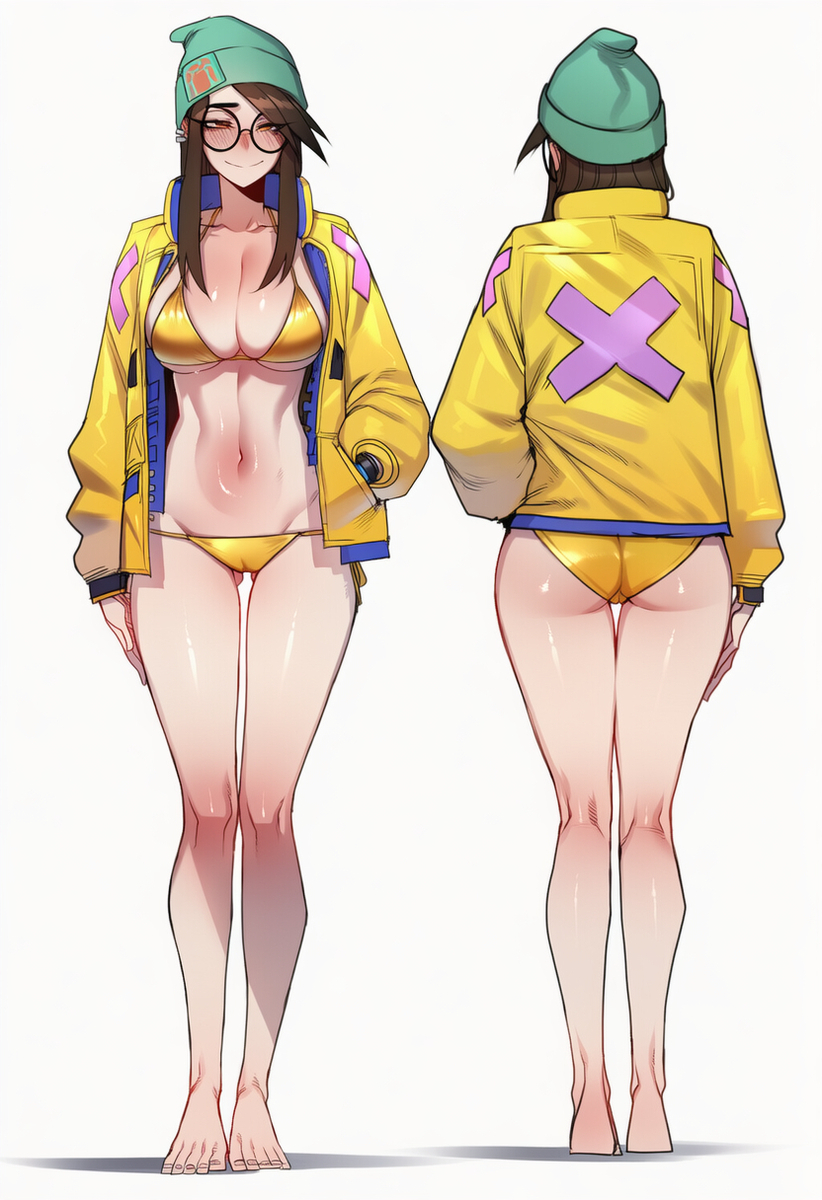 Rule 34 – ai generated back view big breasts brown hair front view glasses killjoy (valorant) long legs midriff panties smile unknown artist valorant yellow clothing | 14362381