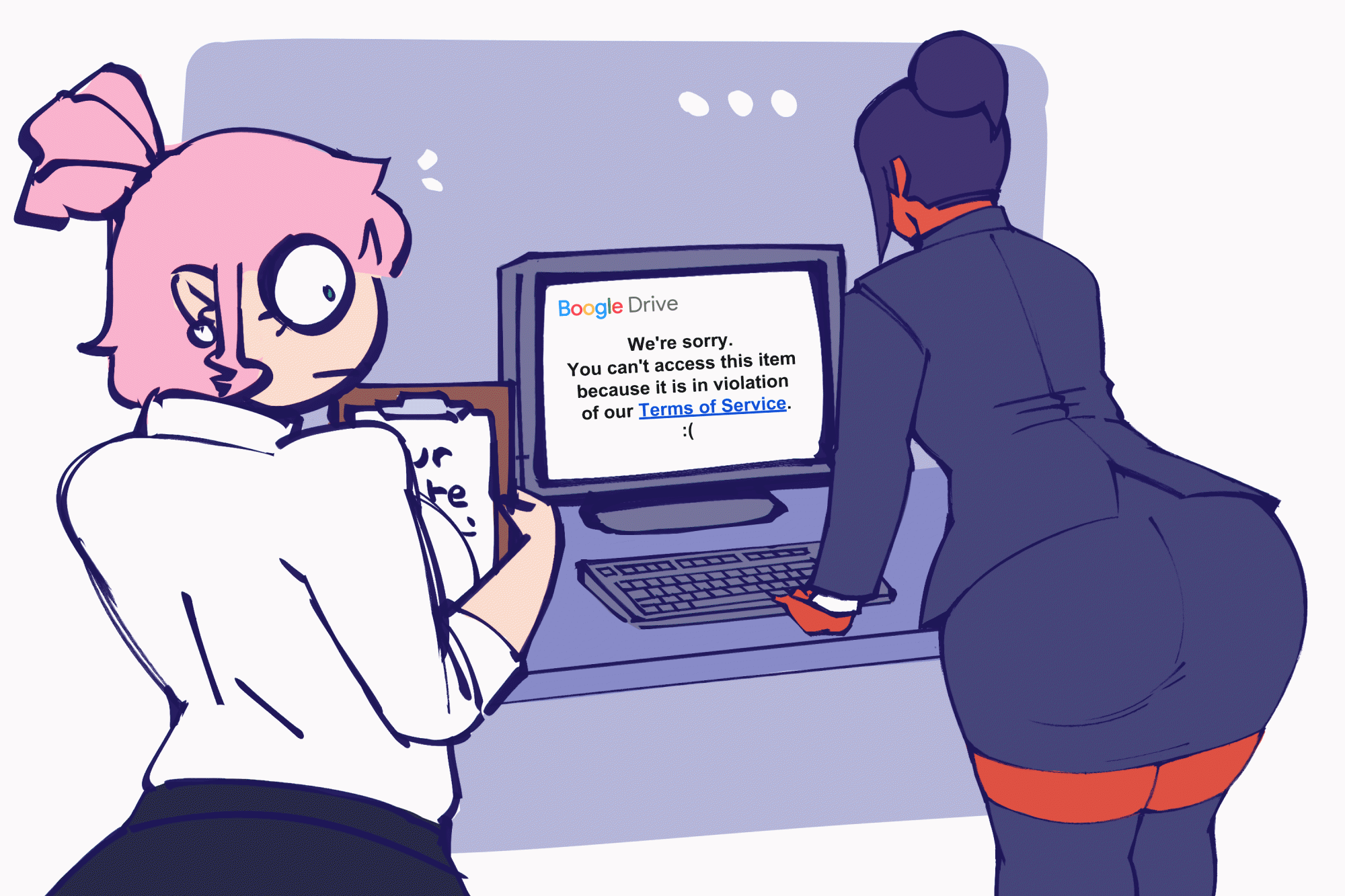 Rule 34 – admiring admiring ass admiring butt animated animated black clothing cdlum dark-skinned female dark skin glasses looking looking at another looking at another’s butt looking at ass maple (cdlum) office office clothing office lady pear (cdlum) pink hair skirt white shirt work uniform workplace | 14495595