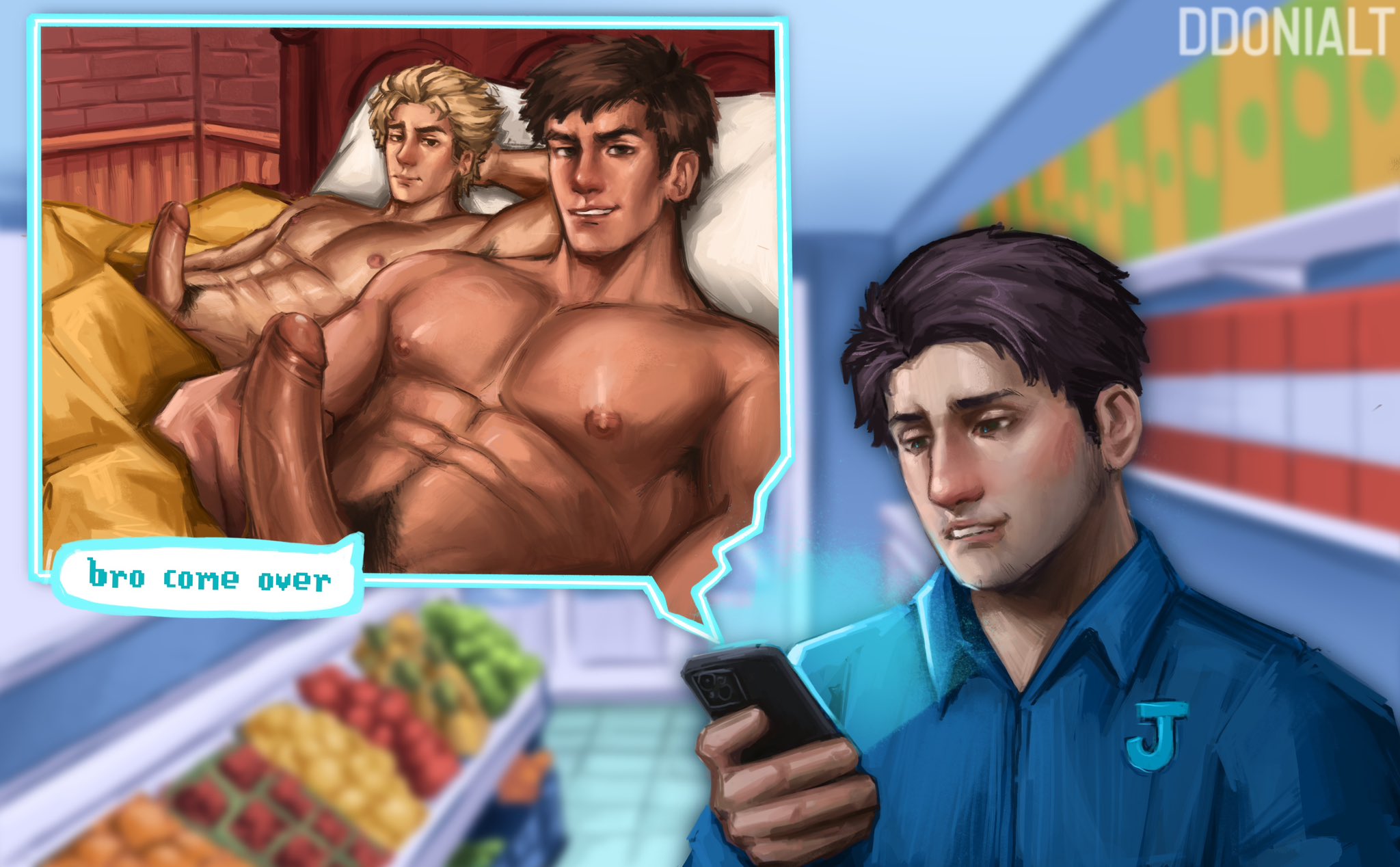 Rule 34 – 3boys alex mullner ddonialt laying on bed male only sam (stardew valley) shane (stardew valley) stardew valley text working | 14499867