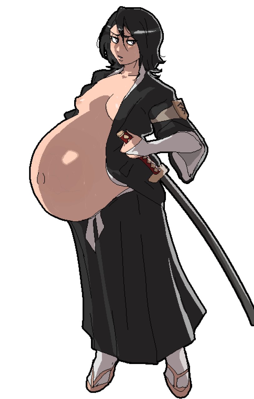 Rule 34 – 1girls belly big belly black hair bleach breasts dolecat female kuchiki rukia nipples outie navel pregnant ready to pop short hair small breasts solo sweat sword veiny belly | 14526383