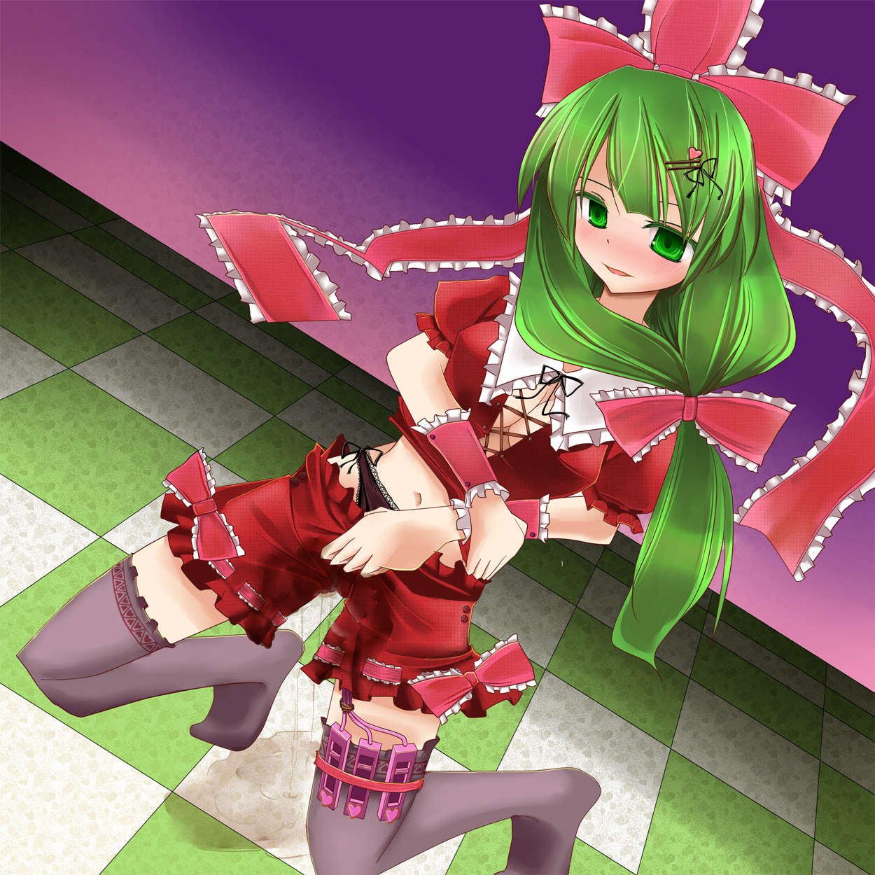 Rule 34 – 1girls black legwear black panties black thighhighs blush breasts cleavage error female green eyes green hair hair ornament hair ribbon hairclip highres insertion kagiyama hina kanchikinps kneeling long hair midriff multiple insertions navel panties pussy pussy juice pussy juice drip pussy juice puddle pussy juice stain ribbon solo thighhighs touhou toy factory underwear undressing vibrator wet wet clothes wet panties wrist cuffs | 8589