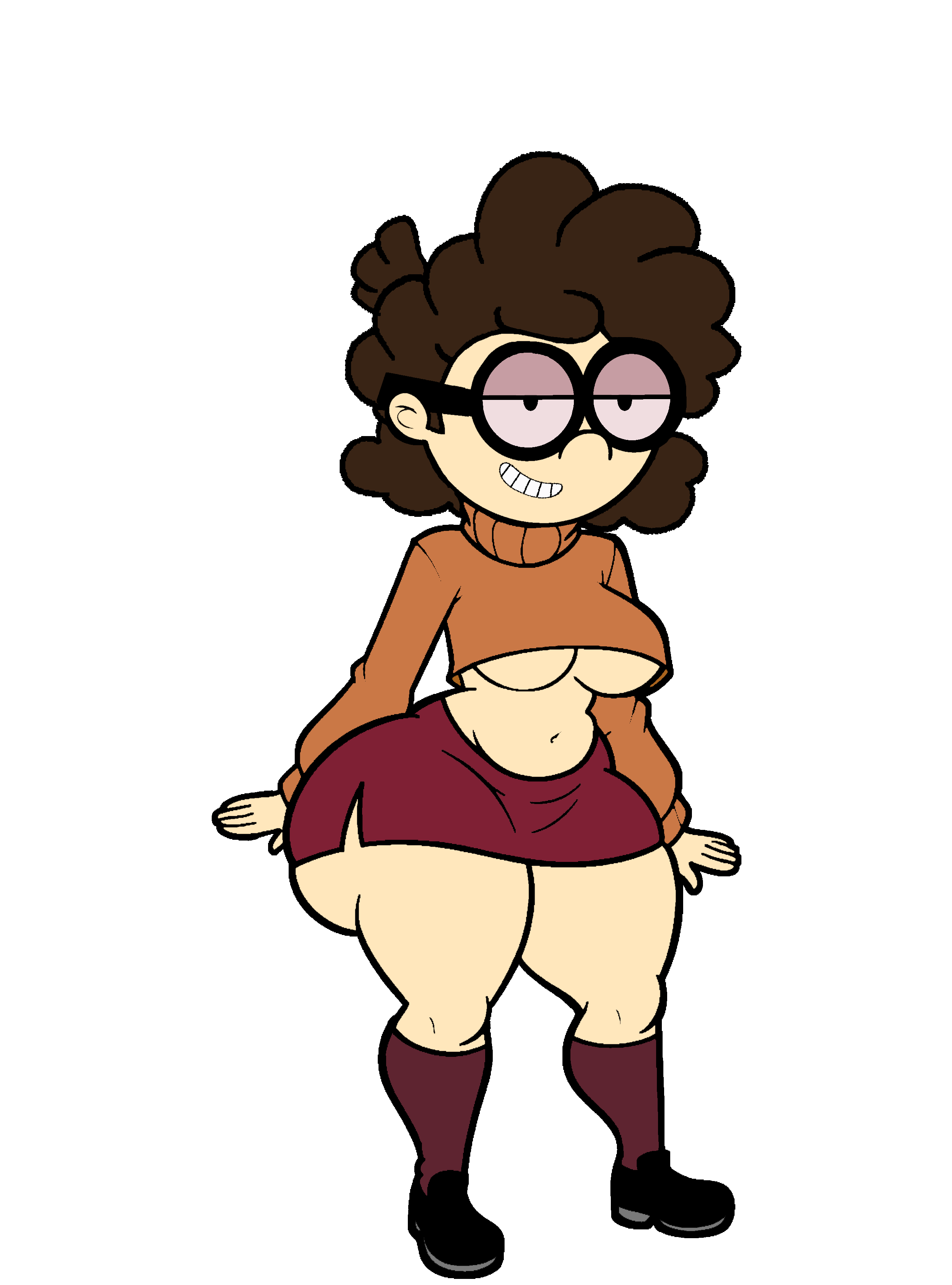Rule 34 – black footwear black framed eyewear blackmorty (artist) breasts brown hair crop top curvy edit edited female full body glasses grin large breasts lisa loud long sleeves medium breasts midriff miniskirt navel nickelodeon shoes short hair shortstack side slit skirt smile socks solo standing sweater the loud house thick thighs thighs third-party edit turtleneck turtleneck sweater underboob velma dinkley (cosplay) wide hips | 14566874