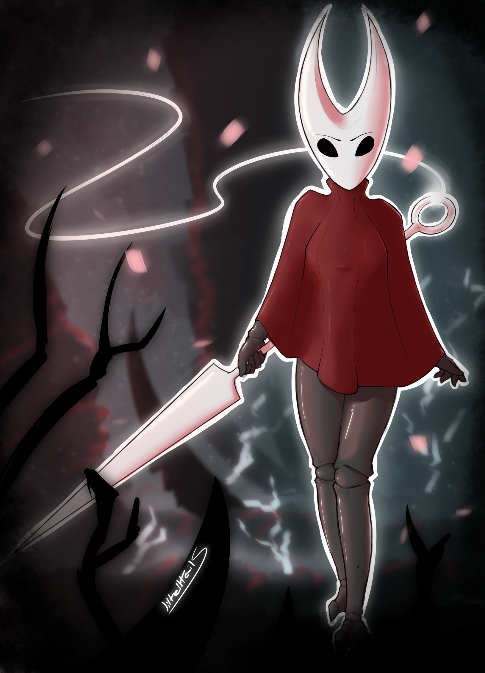 Rule 34 – 1girls 2023 2d anthro arachnid artist name artist signature black body black skin breast expansion breasts bug bug girl cape clothed clothes clothing color colored detailed background digital media (artwork) expansion face mask female female only highres holding object holding weapon hollow knight horn hornet (hollow knight) liltelltails mask pre-transformation string team cherry transformation transformation sequence void (hollow knight) weapon | 14567984