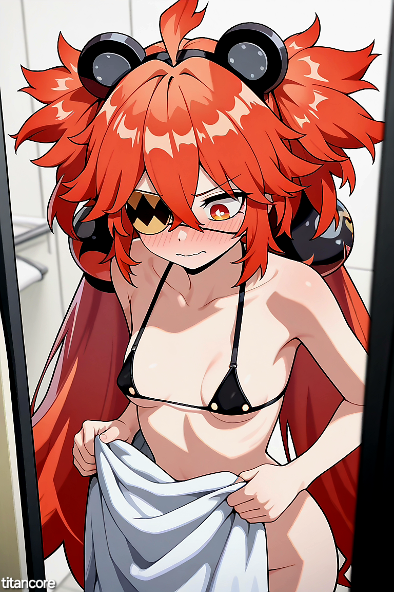 Rule 34 – (titancore) ai generated bear ears clean dressing room embarrassed eye patch girl hair ornament koleda belobog laying down long hair micro bikini mirror naked nipples pussy red hair removing clothing single girl small breasts twintails video game character zenless zone zero | 14411462
