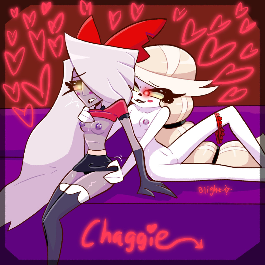 Rule 34 – 2girls angel biting lip blightstar blonde hair bow canon couple charlie morningstar (hazbin hotel) convenient censoring couch female female only gloves glowing eyes grey body hair over one eye hairbow hand on ass hazbin hotel heart imminent sex naked female on couch panties around one leg pencil skirt red eyes shirt lift sitting skirt small breasts stockings tagme undressing another vaggie (hazbin hotel) vivienne medrano white body yuri yuri | 14403962