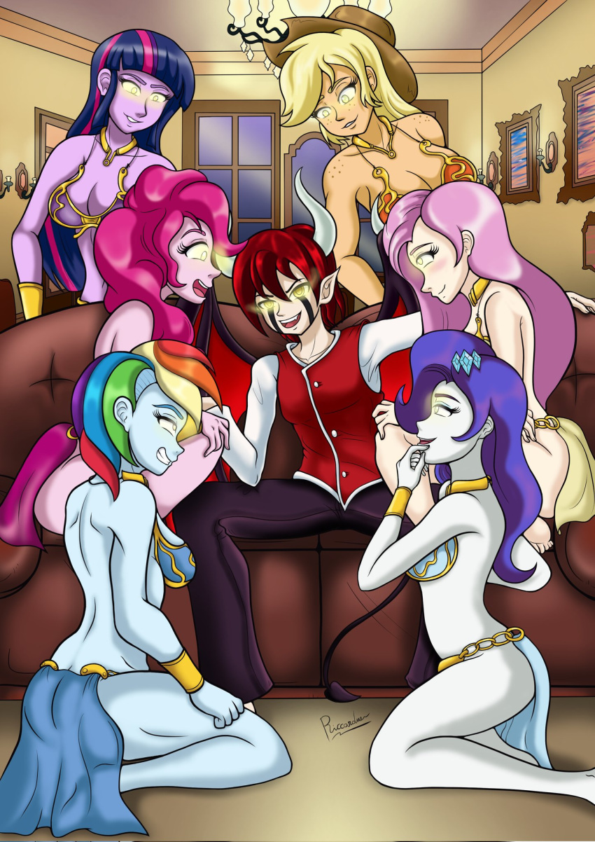 Rule 34 – 1boy 7girls applejack (mlp) bare legs bare shoulders barefoot bat wings blonde hair blush curvy d-zen (vanillahypnotist) demon demon boy elf ears empty eyes equestria girls feet femsub fluttershy (mlp) freckles glowing glowing eyes hairpin happy trance harem harem outfit hat horns incubus kneeling long hair maledom multicolored hair multiple girls multiple subs my little pony necklace original personification pink hair pinkie pie (mlp) purple hair rainbow dash (mlp) rainbow hair rarity (mlp) red hair riccardus97 short hair sitting standing straight-cut bangs tail twilight sparkle (mlp) wings wrist band yellow eyes | 14348516