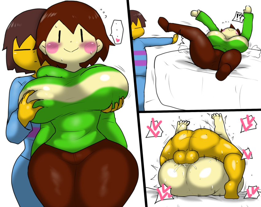 Rule 34 – 1boy 1boy1girl 1girls balls bed big ass big breasts blush blush breast grab brown hair chara closed eyes confused enigi09 female chara frisk heart holding breast male frisk mating press pushing sex sweating thick thighs undertale undertale (series) | 14335745