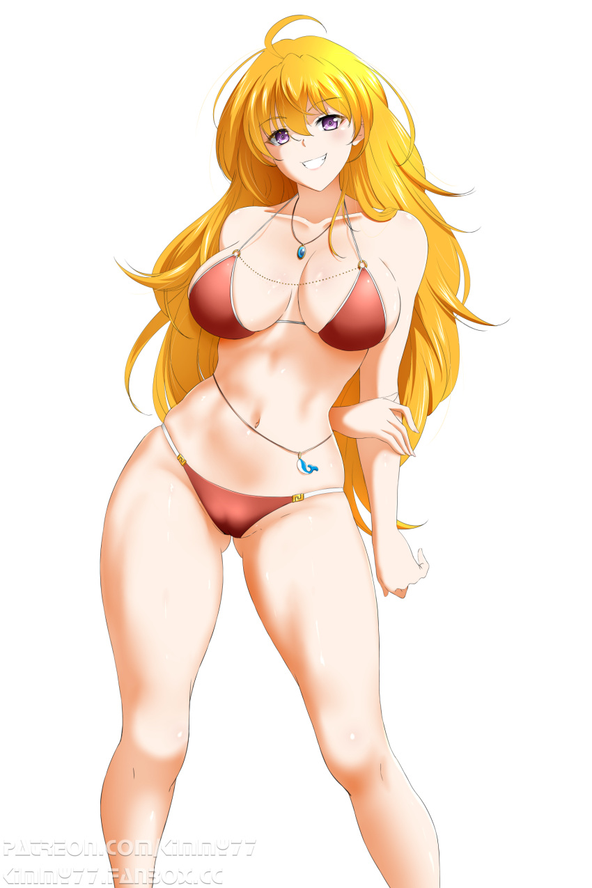 Rule 34 – 1girls bikini bikini bottom bikini top blonde female blonde hair breasts kimmy77 long hair long hair female pose posing purple eyes rwby solo female yang xiao long | 14355586