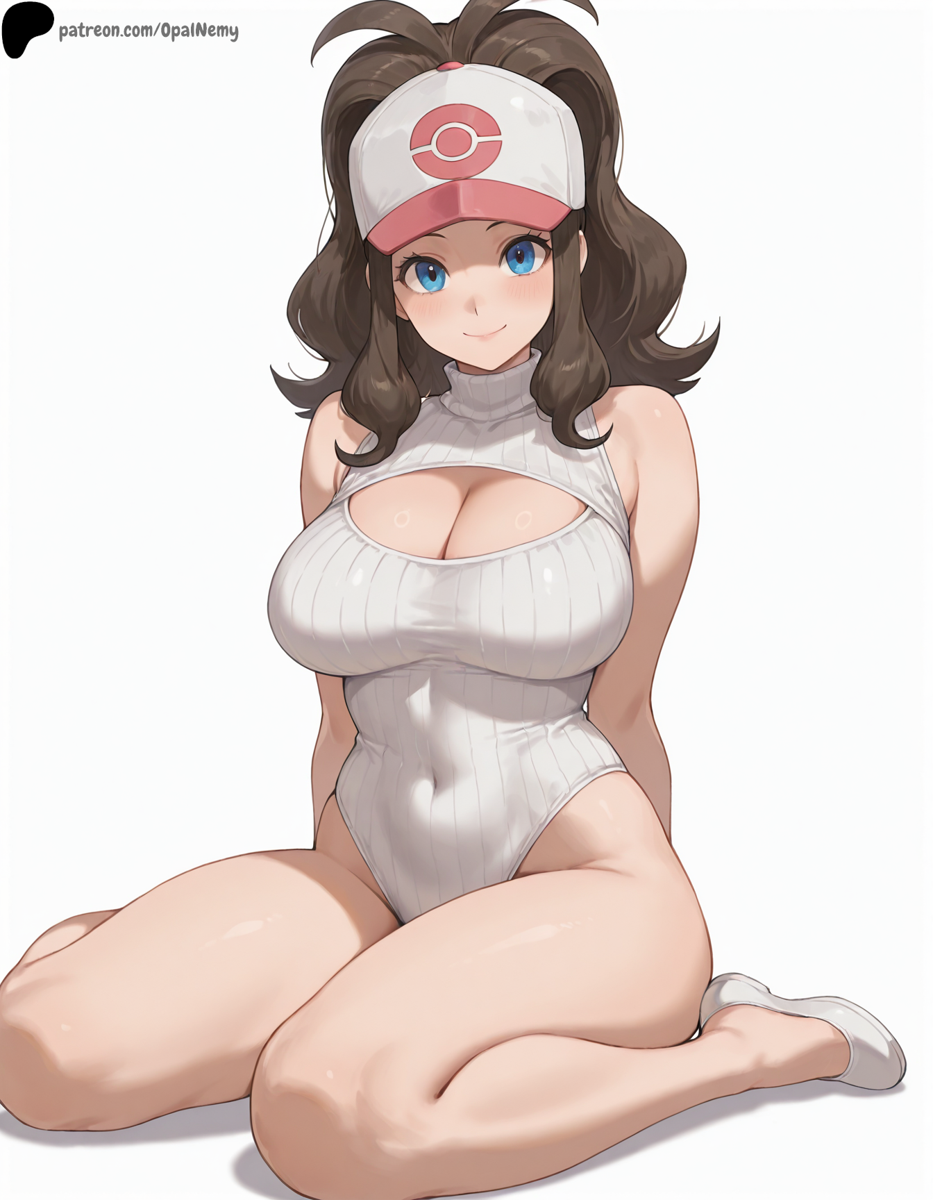 Rule 34 – 1girls ai generated arms behind back bare hips bare shoulders blue eyes breasts brown hair cleavage cleavage cutout closed mouth covered navel female hat hi res high quality high resolution highres hilda (pokemon) hips huge breasts large breasts legs light light blush lips looking at viewer medium hair nose opal nemy patreon logo patreon url patreon username plain background pokemon self upload shadow shiny shiny hair shiny skin shoes simple background sitting smile solo thick thighs thighs virgin killer sweater wariza watermark white background white footwear white headwear | 14676591