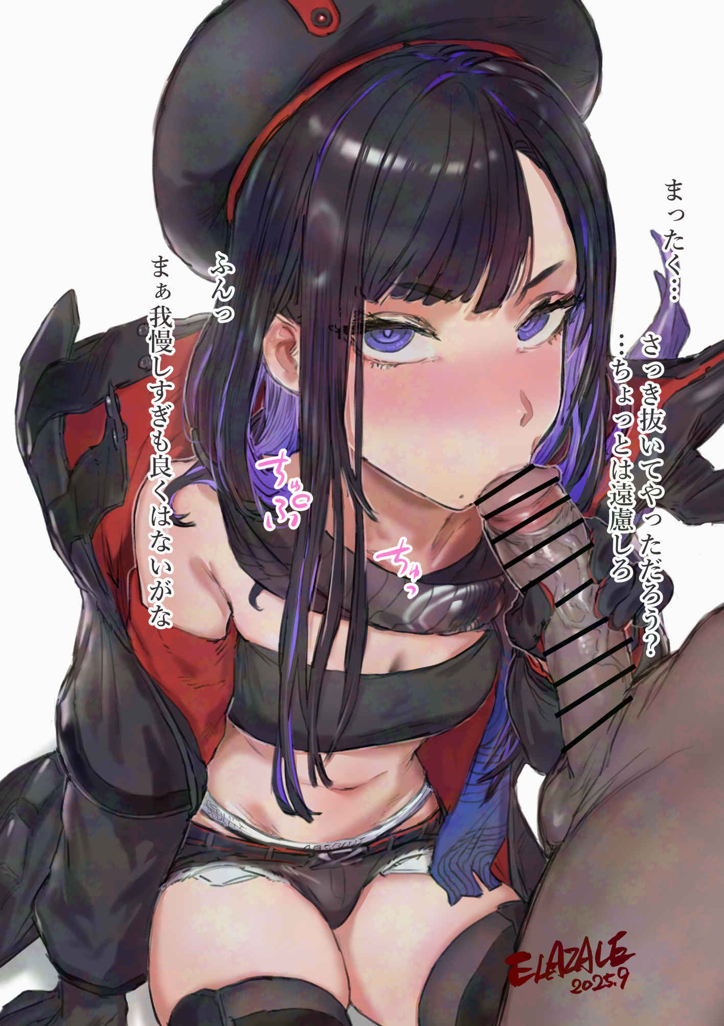 Rule 34 – 1boy 1girls 2025 :>= artist name beret black gloves black hair black jacket black panties black shorts black thighhighs blush bra breasts censor bar censored clothed female nude male dark-skinned male dark skin eruazare eunhwa fellatio goddess of victory: nikke kneeling long hair looking at viewer mole mole under mouth navel official alternate costume oral panties penis purple eyes purple hair scarf short shorts simple background small breasts sports bra stomach straight thighhighs two-tone gloves two tone hair underwear wariza watermark white background | 14684796