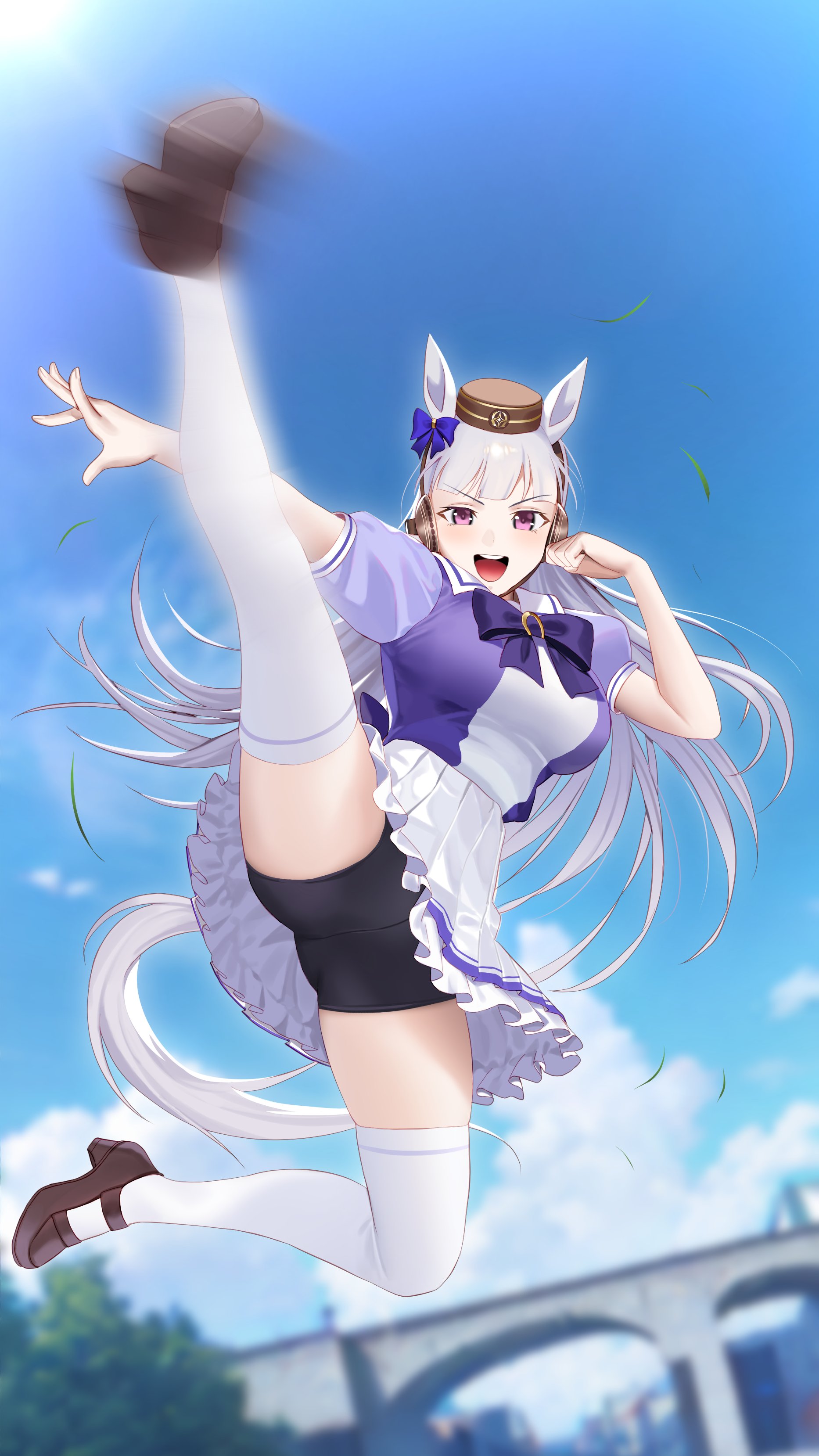 Rule 34 – animal ears biker shorts blue sky bow bowtie breasts brown shoes cloud cloudy sky female flying kick full body genocide cutter gold ship (umamusume) hairbow hat highres horse ears horse girl horse tail horseshoe ornament kicking long hair motion blur open mouth outdoors purple bow purple eyes pussy school uniform shoes skirt sky solo spats tagme tail teeth the king of fighters thighhighs tracen school uniform ugohato umamusume uncensored upper teeth only white hair white skirt white thighhighs | 14686155