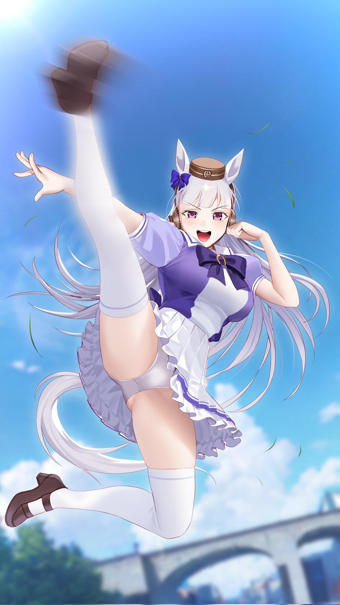 Rule 34 – animal ears blue sky bow bowtie breasts brown shoes cloud cloudy sky female flying kick full body genocide cutter gold ship (umamusume) hairbow hat highres horse ears horse girl horse tail horseshoe ornament kicking long hair motion blur open mouth outdoors purple bow purple eyes pussy school uniform shoes skirt sky solo tagme tail teeth the king of fighters thighhighs tracen school uniform ugohato umamusume uncensored upper teeth only white hair white skirt white thighhighs | 14686153