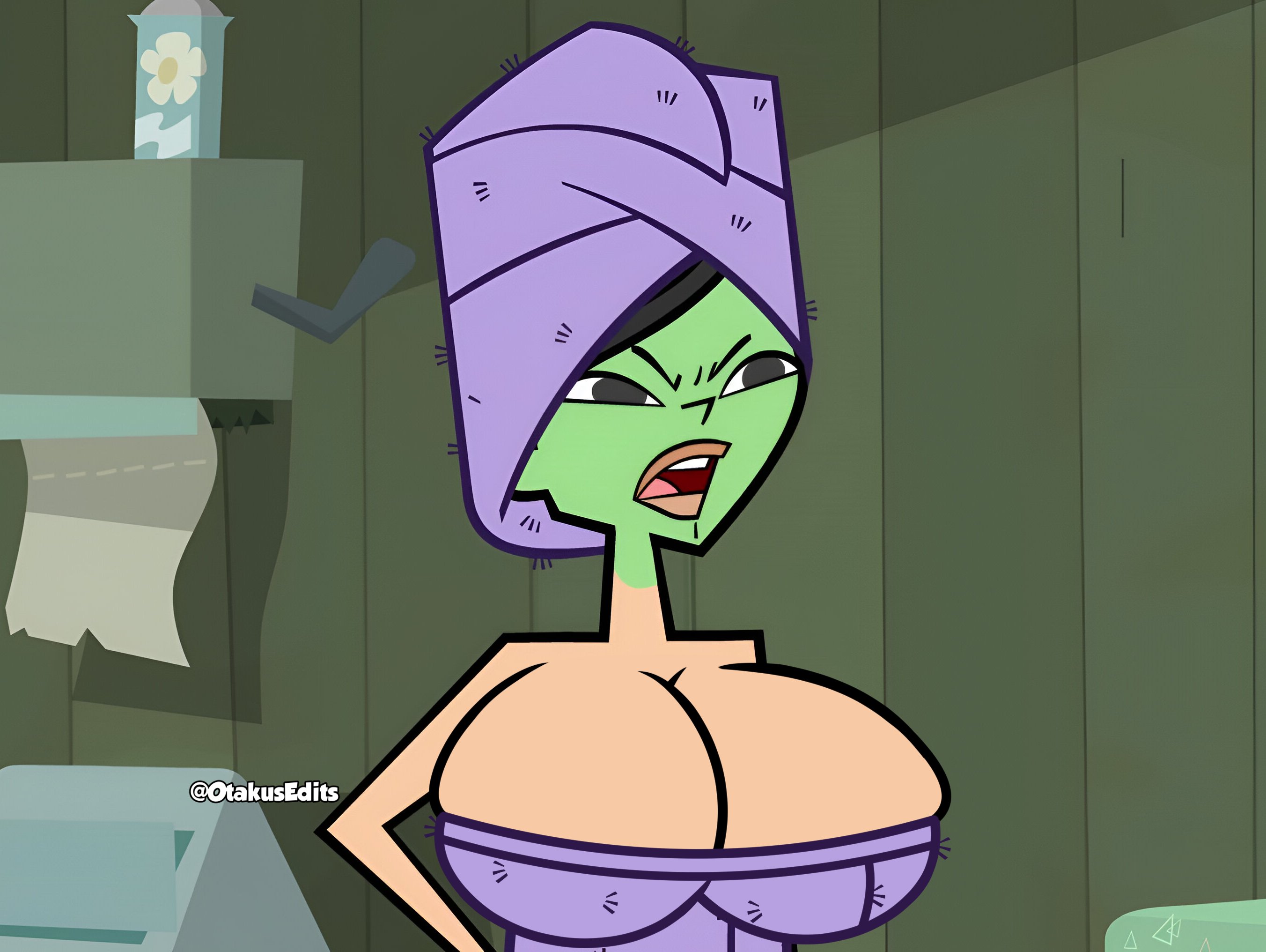 Rule 34 – 2d busty cleavage female female focus female only heather (tdi) otakusedits total drama island towel towel around waist towel only | 14694143