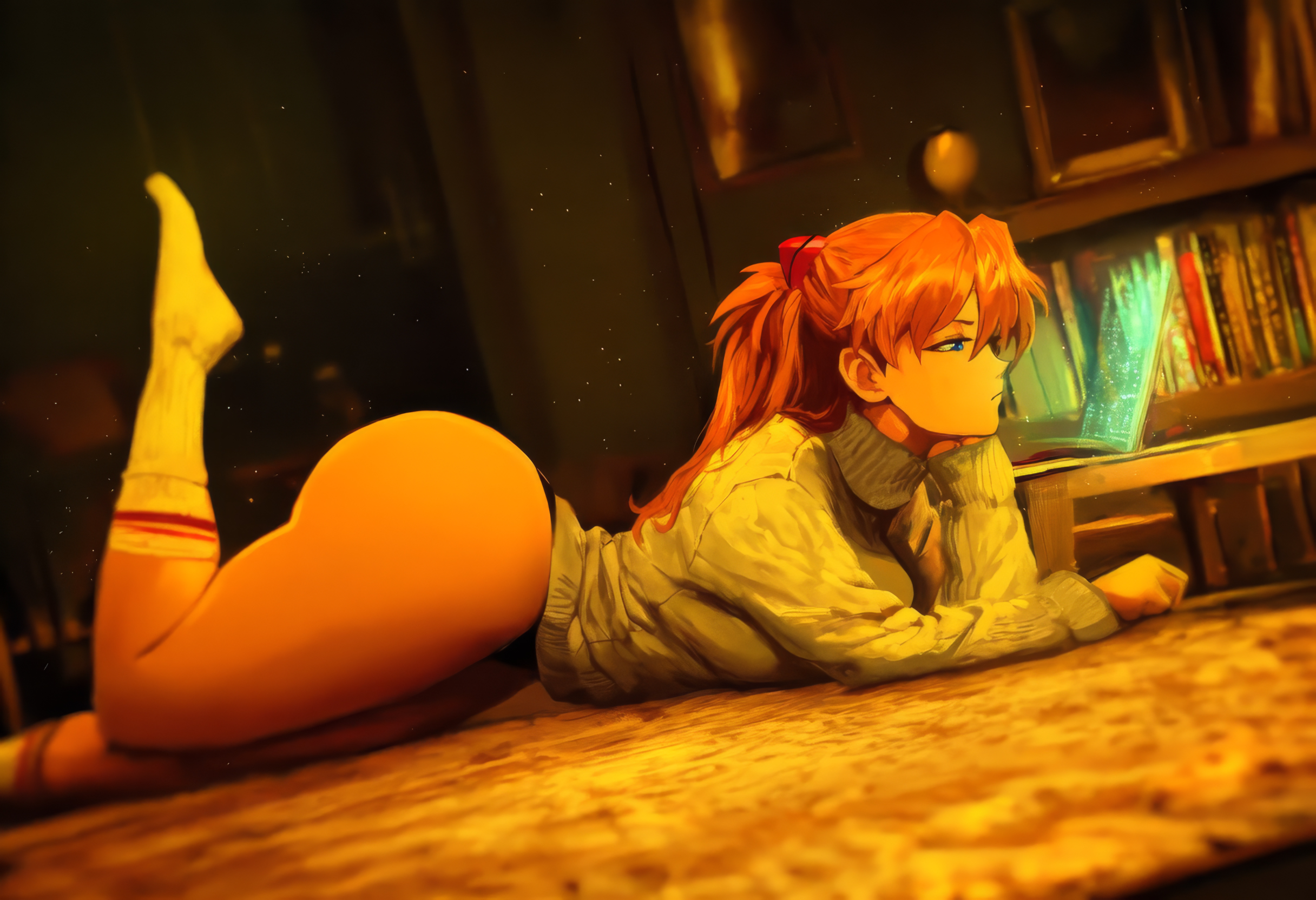 Rule 34 – absurdres ai generated ass asuka langley sohryu black panties blue eyes breast press carpet curvy female highres huge ass leg up living room neon genesis evangelion panties reading red hair socks solo sweater thefelix thick thighs thighs turtleneck turtleneck sweater underwear white sweater | 14700362
