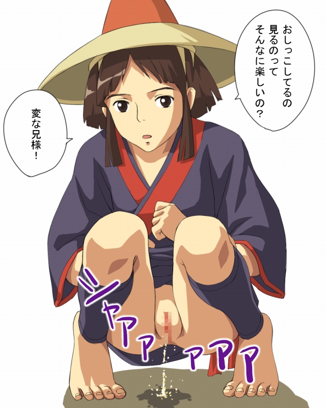 Rule 34 – brown eyes censored female hat japanese clothes kaya (princess mononoke) kimono mononoke hime orga peeing princess mononoke pussy squatting studio ghibli translated urinating urination urine | 46954