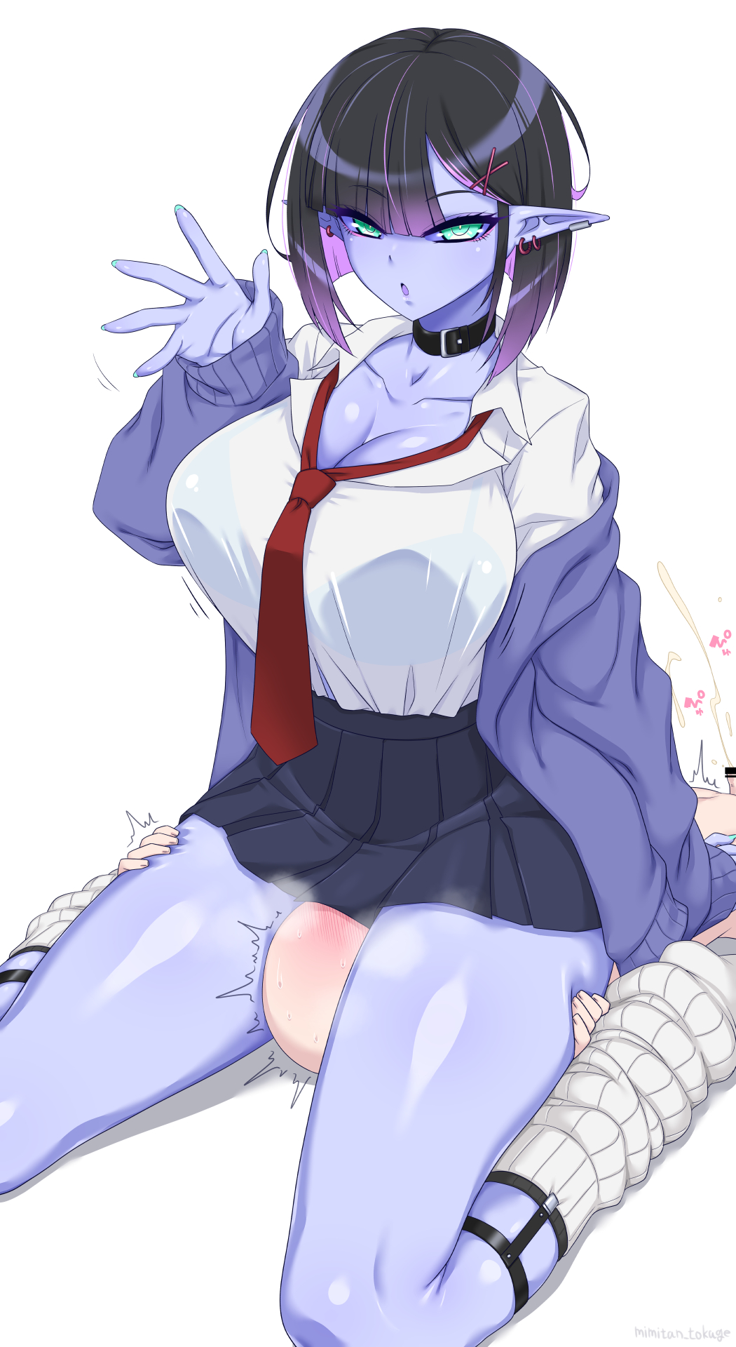 Rule 34 – 1boy 1girls big breasts big breasts blue skin blue skinned female breasts breasts collar facesitting female female focus femdom humanoid humanoid female humanoid on human large boobs large breasts light-skinned male light skin looking at viewer male mimitan tokage skirt thick thighs thighs tie waving waving at viewer | 14748663