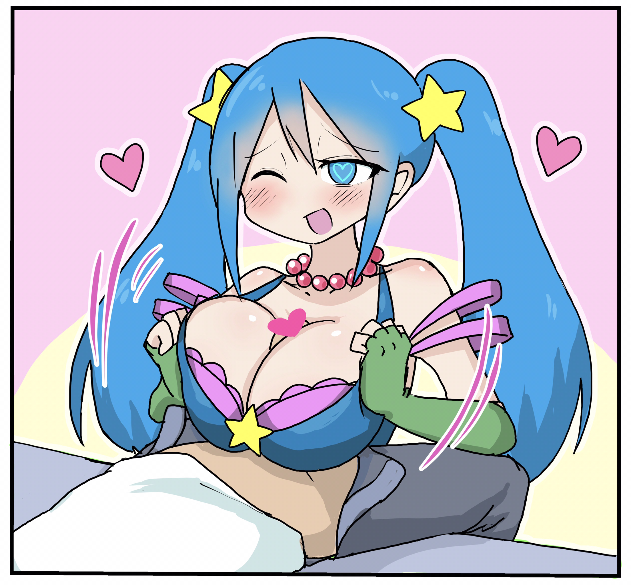 Rule 34 – 1girls blue eyes blue eyes female blue hair blue hair female boobjob boobs breasts censored female hair between eyes heart-shaped pupils heart censor league of legends male one eye closed open mouth paizuri sona buvelle titjob tits twintails white-stew woman | 14757764