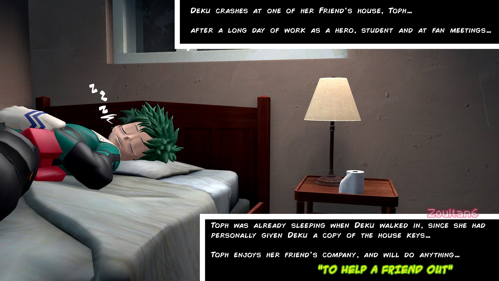 Rule 34 – 1boy bed boku no hero academia closed eyes english text izuku midoriya izuku midoriya (hero outfit) my hero academia sleeping solo male text text box toilet paper zoultan zzz | 14798047