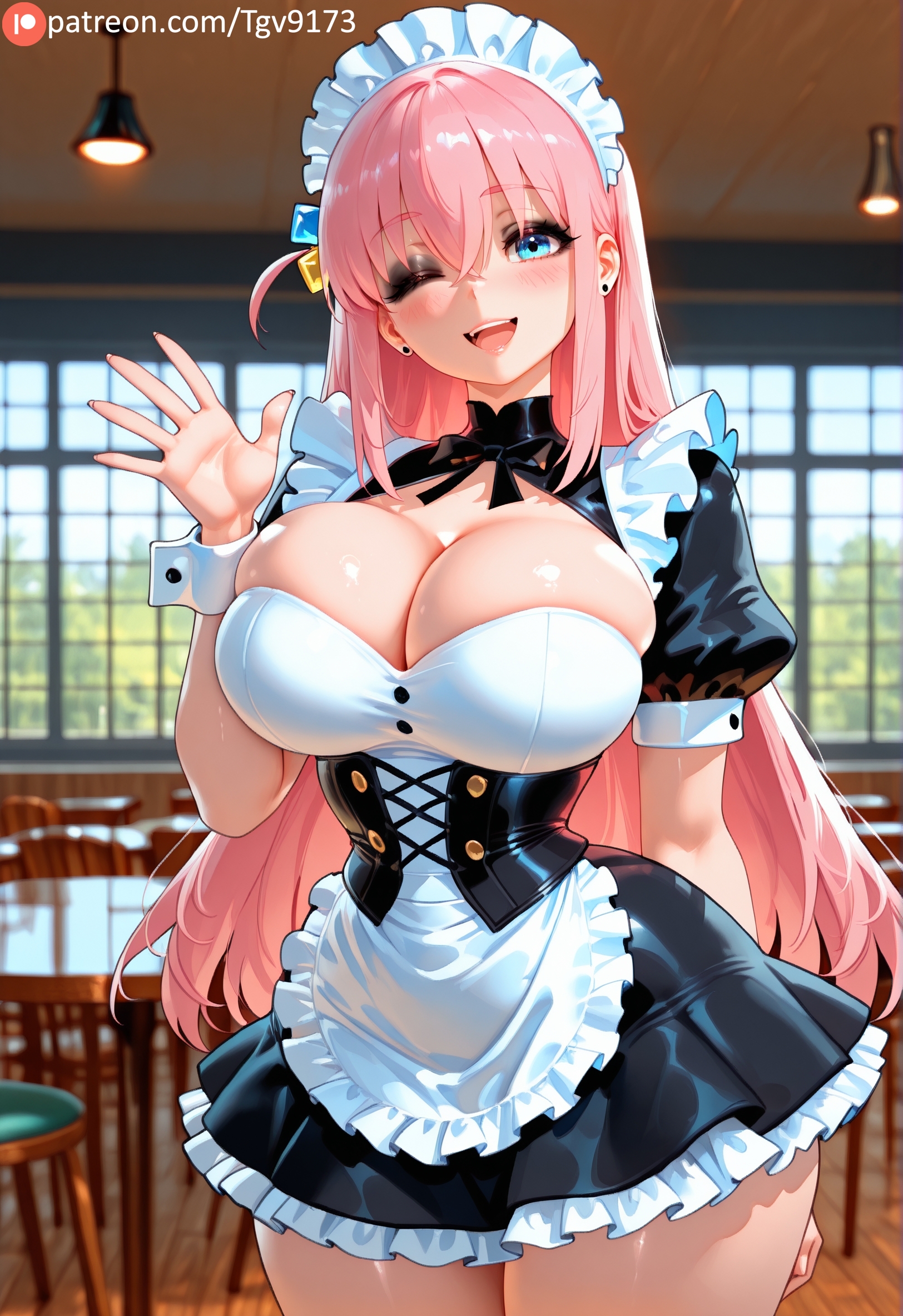Rule 34 – ;d ai generated apron arm behind back bangs black bow black dress blue eyes blurry blurry background blush bocchi the rock! bow bowtie breasts chair cleavage cleavage cutout clothing cutout cowboy shot dress earrings female frilled apron frilled dress frills goth gotou hitori hair between eyes hair ornament hand up indoors jewelry large breasts long hair looking at viewer maid maid apron maid headdress one eye closed open mouth pink hair puffy short sleeves puffy sleeves short dress short sleeves skindentation smile solo standing stud earrings table teeth tgv9173 thick thighs thighhighs thighs underbust very long hair waist apron waving white apron window wrist cuffs | 14818162