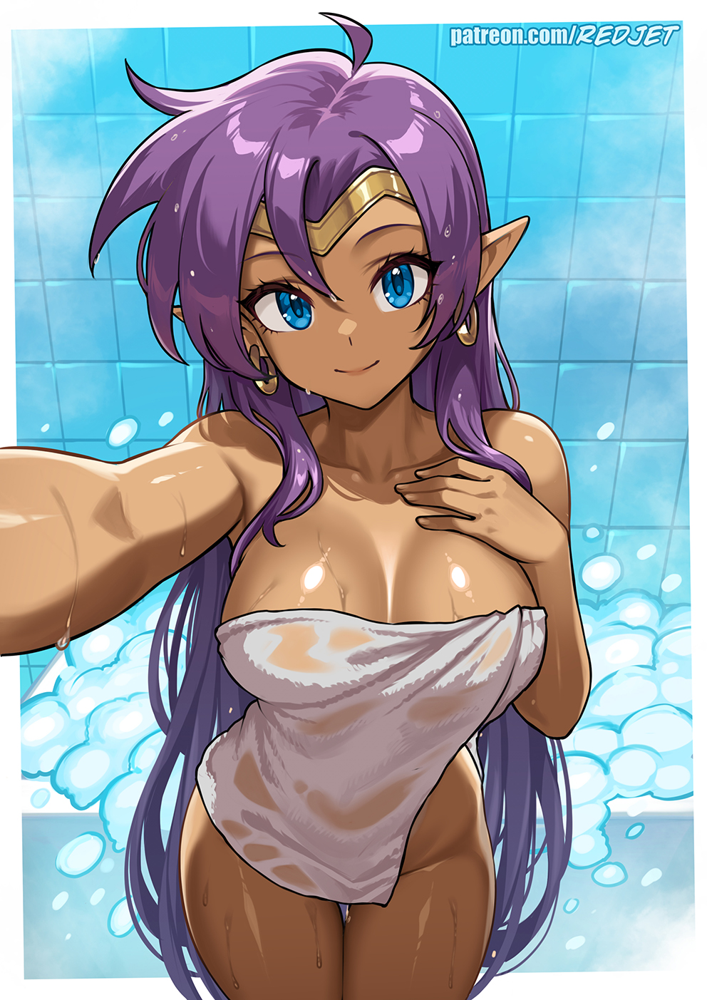 Rule 34 – 1girls bathroom bathtub big breasts blue eyes breasts bubble bubbles ear piercing earrings female female only hair hips hoop earrings long hair naked naked female nude nude female pointy ears purple hair redjet shantae shantae (character) soap bubbles solo solo female thighs towel towel only wet wet body | 14818657