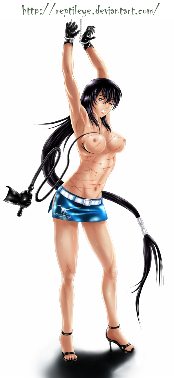 Rule 34 – armpits bondage breasts clenched teeth female ikkitousen kanu unchou long hair nipples reptileye skirt topless whip marks whipping wink | 63452