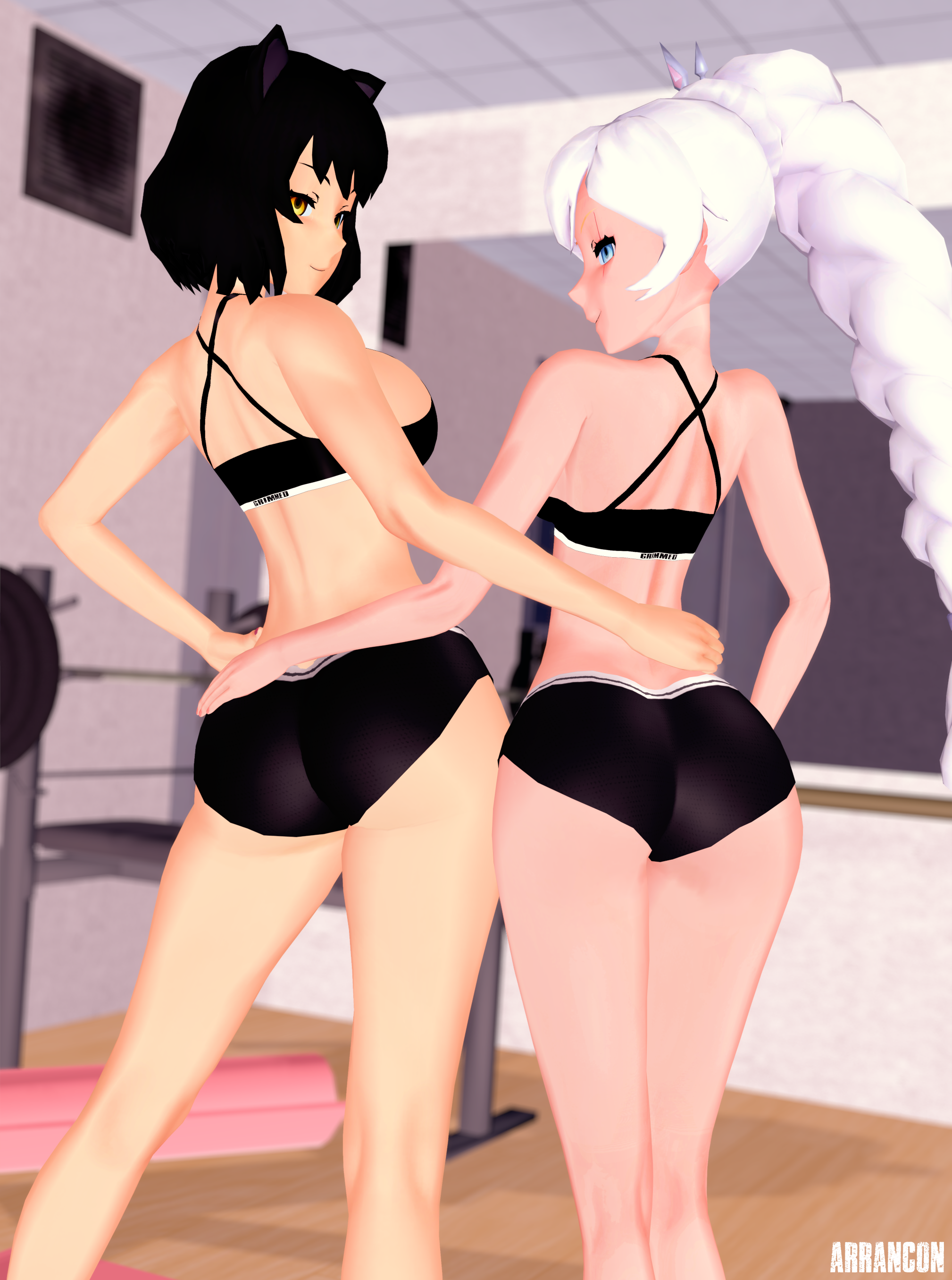 Rule 34 – 2girls arrancon ass ass focus black hair black hair female blake belladonna blue eyes hands on hips looking back rwby weiss schnee white hair white hair female yellow eyes | 14845375